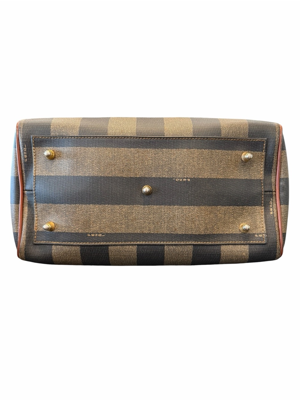 Fendi Top Handle Brown and Tan Striped Canvas Satchel with Leather Trim - Picture 10 of 12
